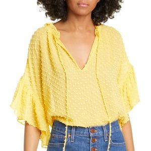 Alice + Olivia Yellow Julius Ruffle Shirt Designer Luxury Size XS